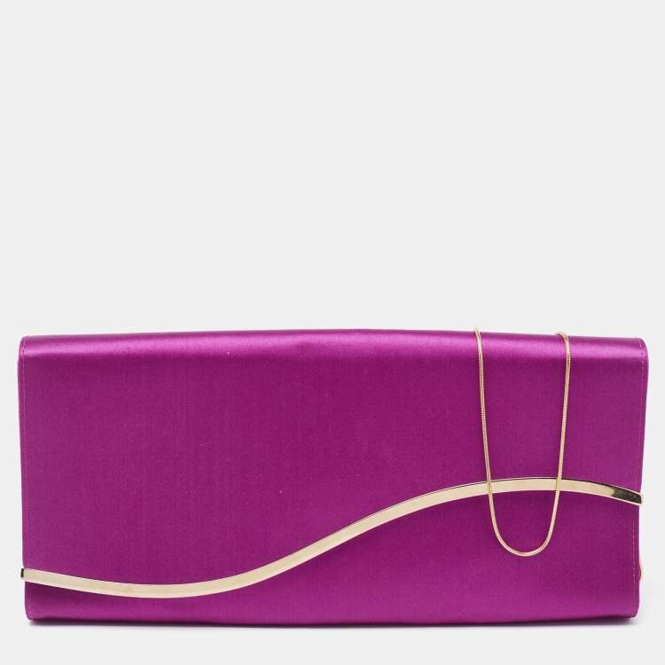 Pre Owned Giorgio Armani  Fuchsia Satin Metal Flap Chain Clutch