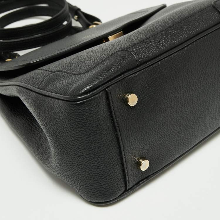 Pre Owned Giorgio Armani Black Leather Flap Top Handle Bag