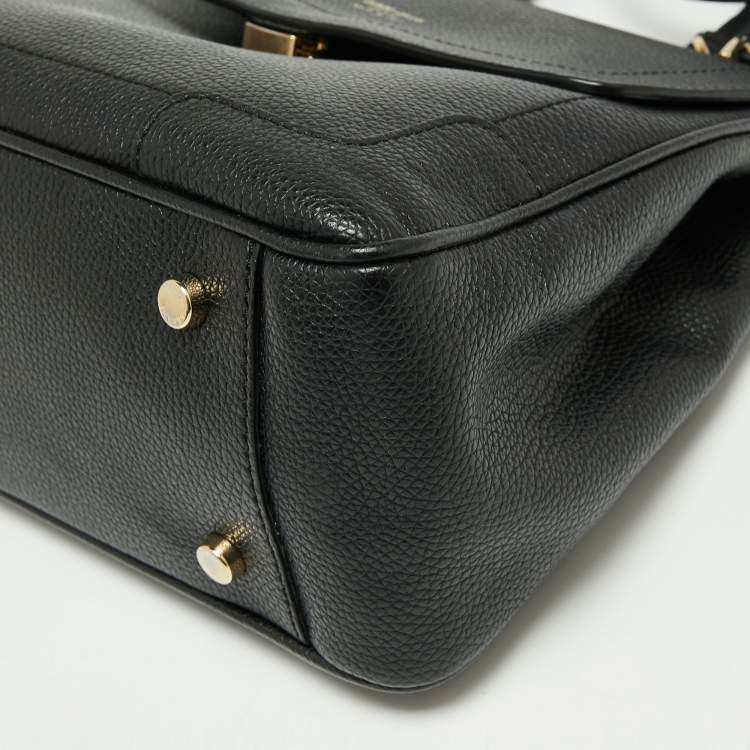 Pre Owned Giorgio Armani Black Leather Flap Top Handle Bag