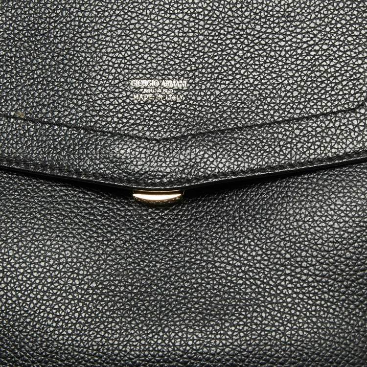Pre Owned Giorgio Armani Black Leather Flap Top Handle Bag