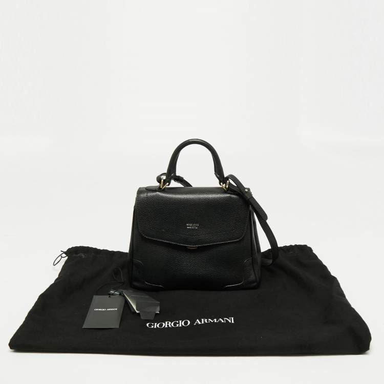 Pre Owned Giorgio Armani Black Leather Flap Top Handle Bag