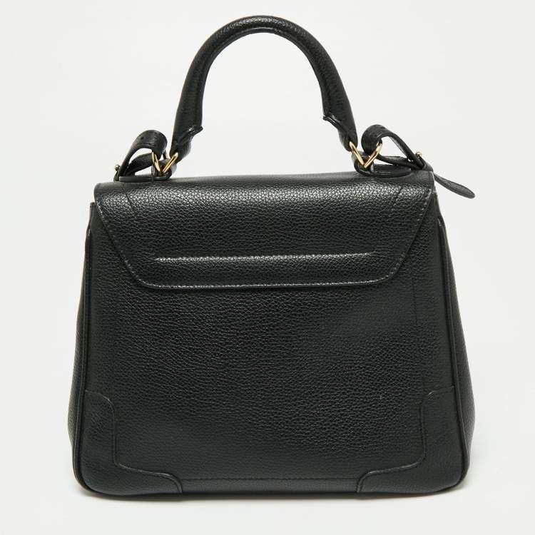 Pre Owned Giorgio Armani Black Leather Flap Top Handle Bag