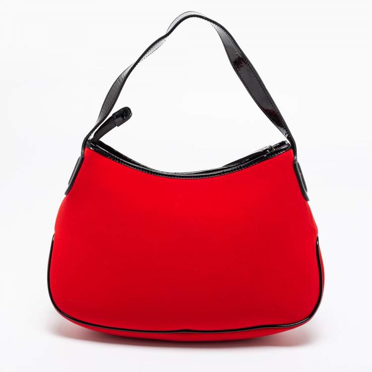 Pre Owned Giorgio Armani Red Neoprene And Patent Leather Hobo Bag