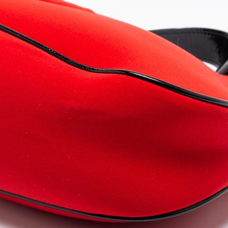 Pre Owned Giorgio Armani Red Neoprene And Patent Leather Hobo Bag