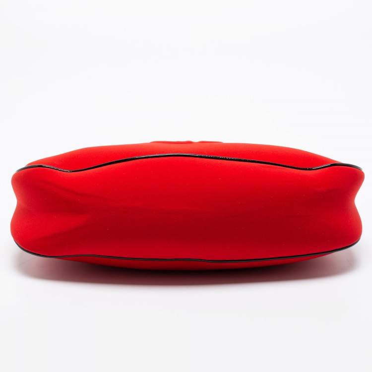 Pre Owned Giorgio Armani Red Neoprene And Patent Leather Hobo Bag