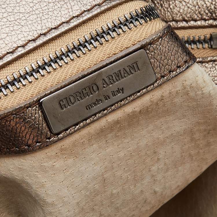Pre Owned Giorgio Armani Metallic Silver Pleated Leather Satchel