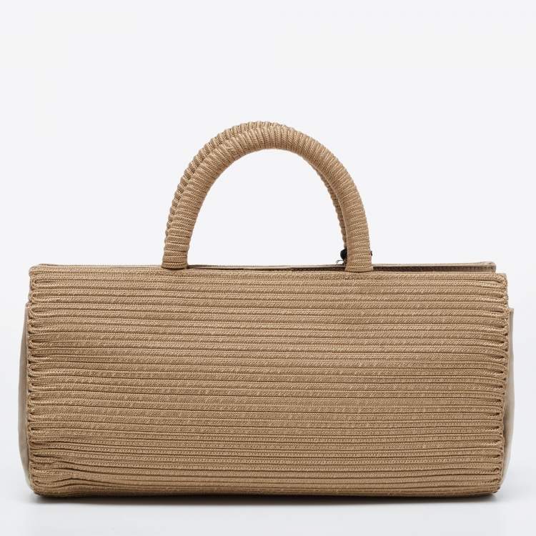 Pre Owned Giorgio Armani Beige Fabric Embellished Tote