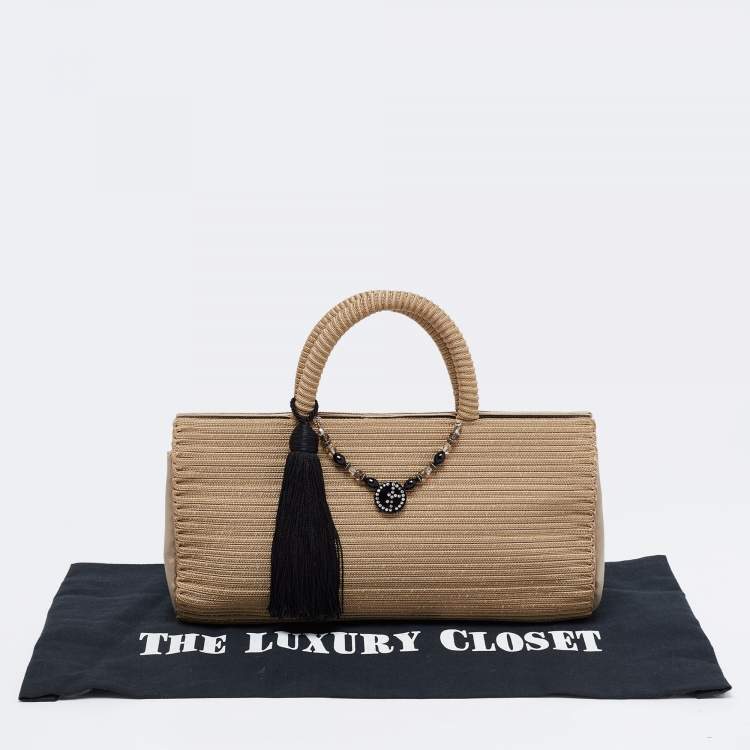 Pre Owned Giorgio Armani Beige Fabric Embellished Tote
