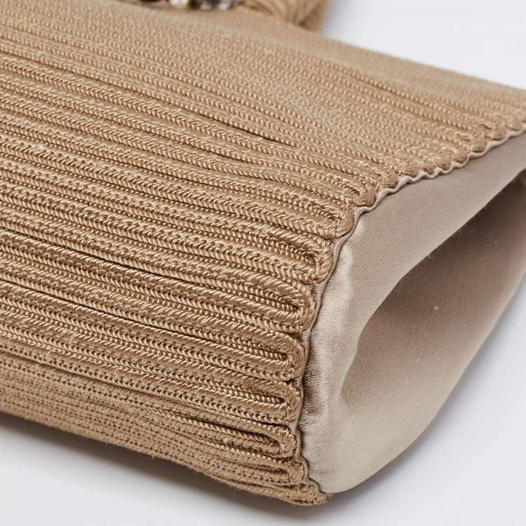 Pre Owned Giorgio Armani Beige Fabric Embellished Tote