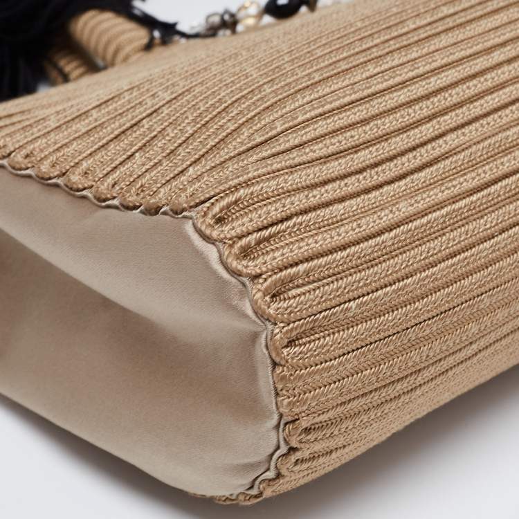 Pre Owned Giorgio Armani Beige Fabric Embellished Tote