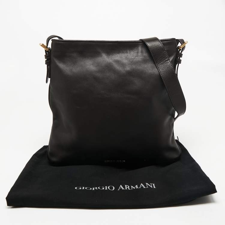 Pre Owned Giorgio Armani Dark Brown Leather Messenger Bag