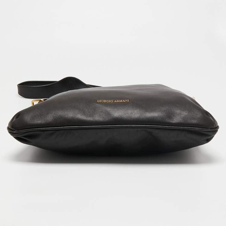Pre Owned Giorgio Armani Dark Brown Leather Messenger Bag