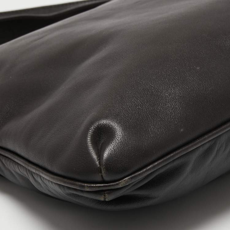 Pre Owned Giorgio Armani Dark Brown Leather Messenger Bag