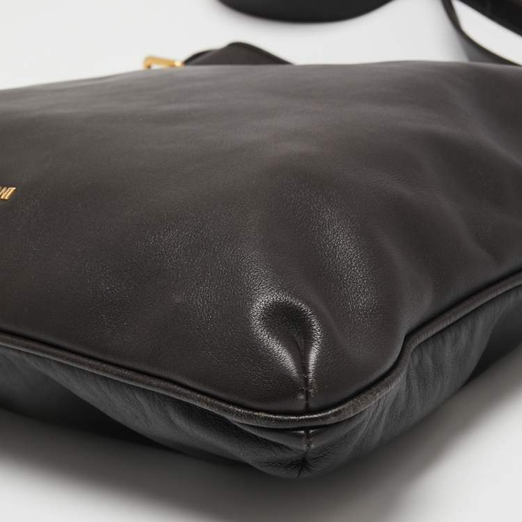 Pre Owned Giorgio Armani Dark Brown Leather Messenger Bag