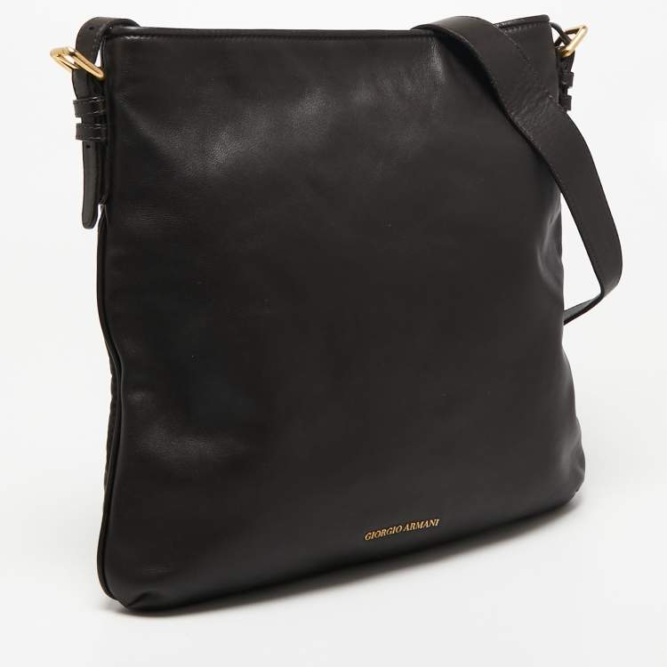 Pre Owned Giorgio Armani Dark Brown Leather Messenger Bag