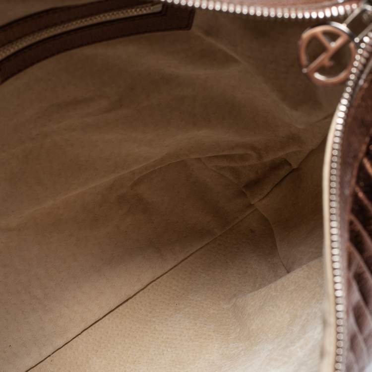 Pre Owned Giorgio Armani Metallic Brown Pleated Leather Hobo
