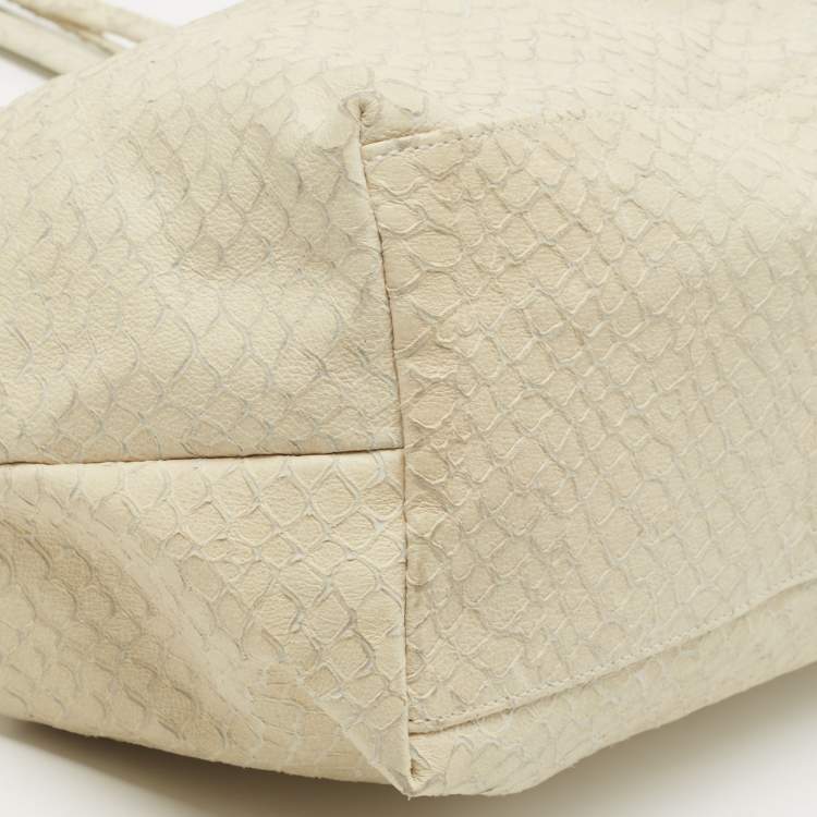 Pre Owned Giorgio Armani Cream Python Embossed Leather Kisslock Satchel