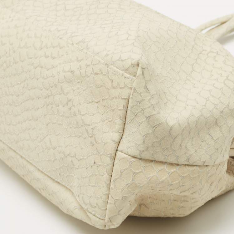 Pre Owned Giorgio Armani Cream Python Embossed Leather Kisslock Satchel