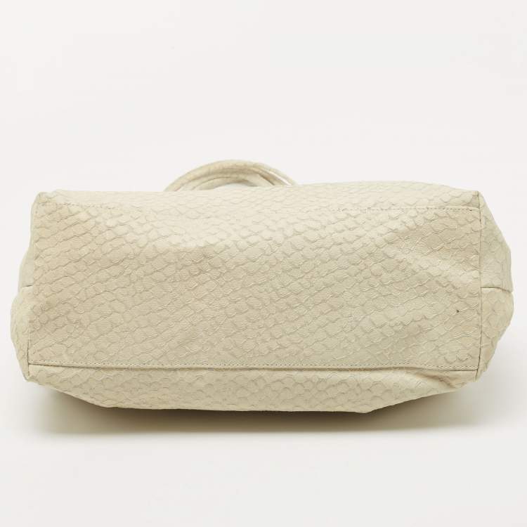 Pre Owned Giorgio Armani Cream Python Embossed Leather Kisslock Satchel