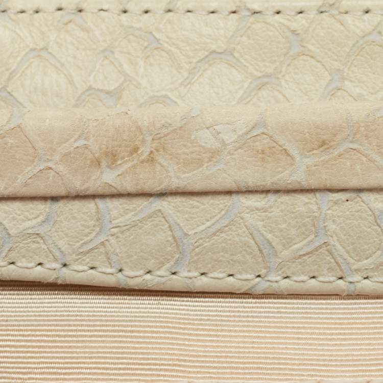 Pre Owned Giorgio Armani Cream Python Embossed Leather Kisslock Satchel