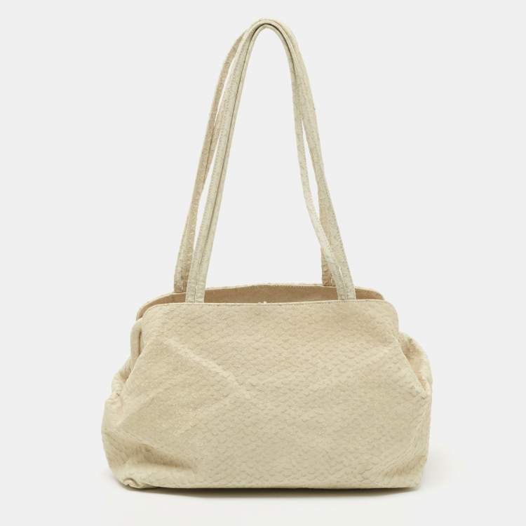 Pre Owned Giorgio Armani Cream Python Embossed Leather Kisslock Satchel