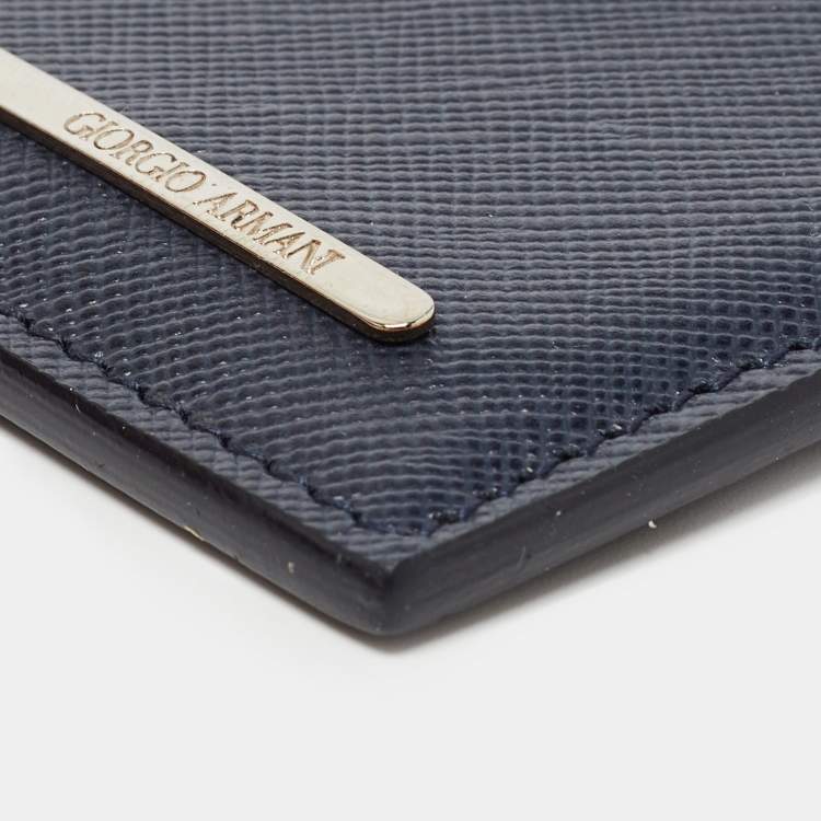 Pre Owned Giorgio Armani Navy Blue Leather Card Holder