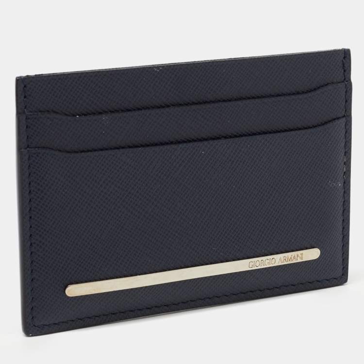 Pre Owned Giorgio Armani Navy Blue Leather Card Holder
