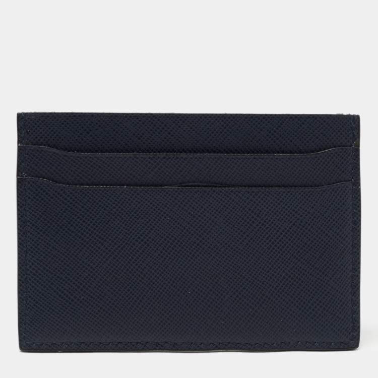 Pre Owned Giorgio Armani Navy Blue Leather Card Holder