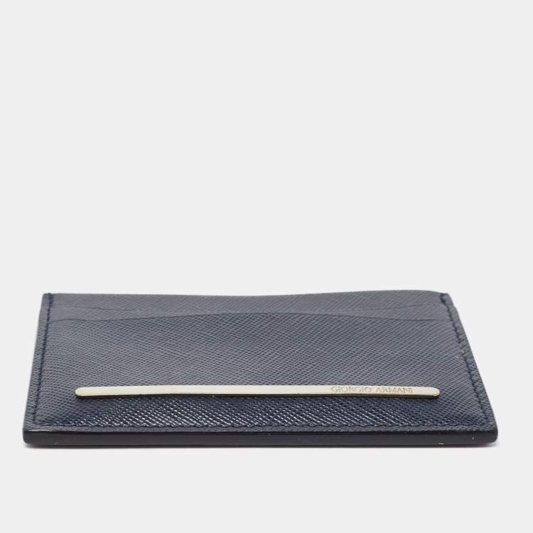 Pre Owned Giorgio Armani Navy Blue Leather Card Holder