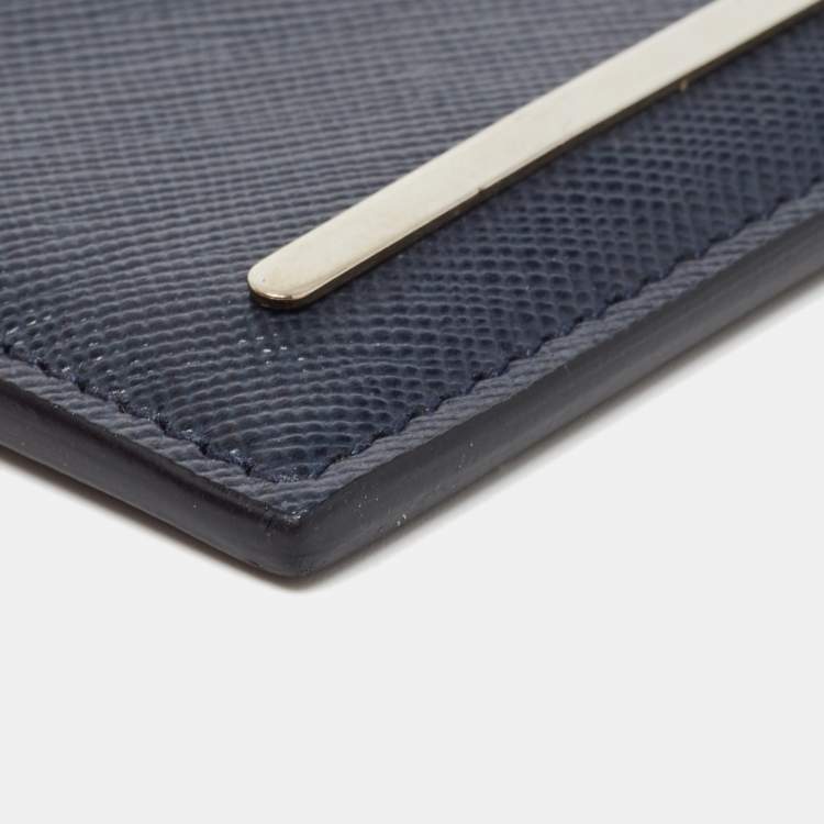 Pre Owned Giorgio Armani Navy Blue Leather Card Holder