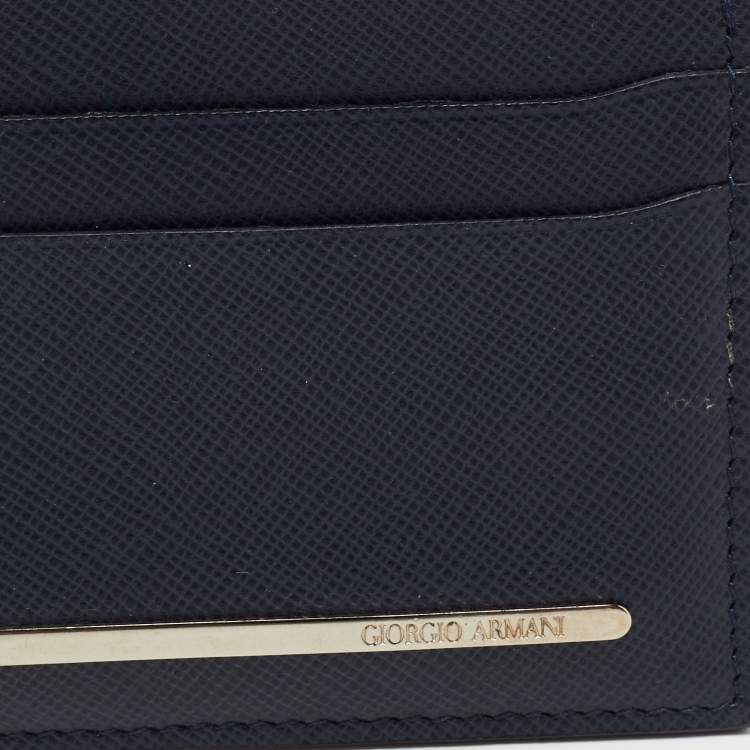 Pre Owned Giorgio Armani Navy Blue Leather Card Holder