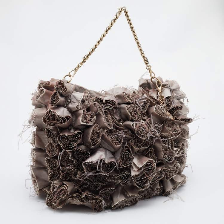Pre Owned Giorgio Armani Old Rose Satin Flower Applique Chain Shoulder Bag