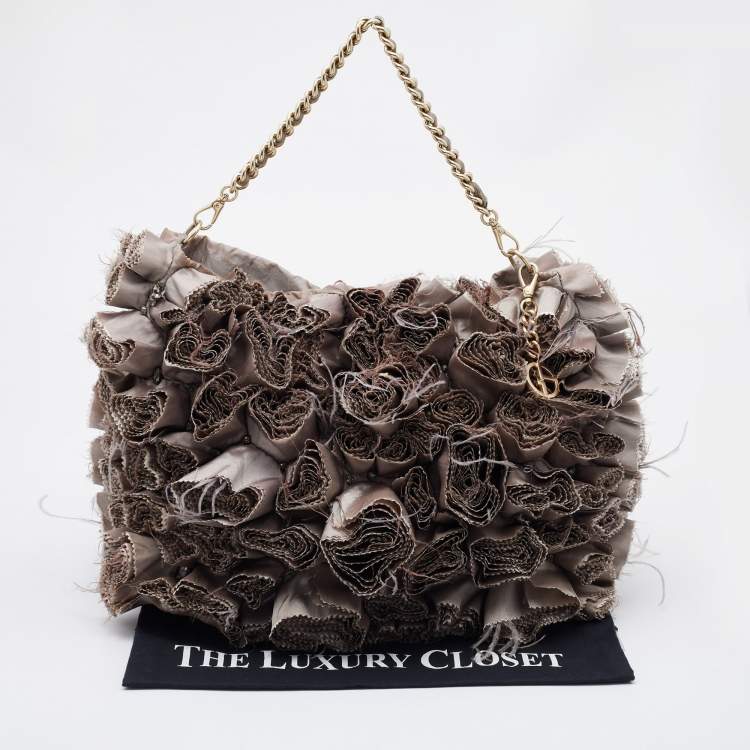 Pre Owned Giorgio Armani Old Rose Satin Flower Applique Chain Shoulder Bag