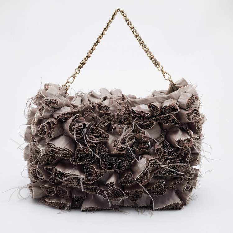 Pre Owned Giorgio Armani Old Rose Satin Flower Applique Chain Shoulder Bag