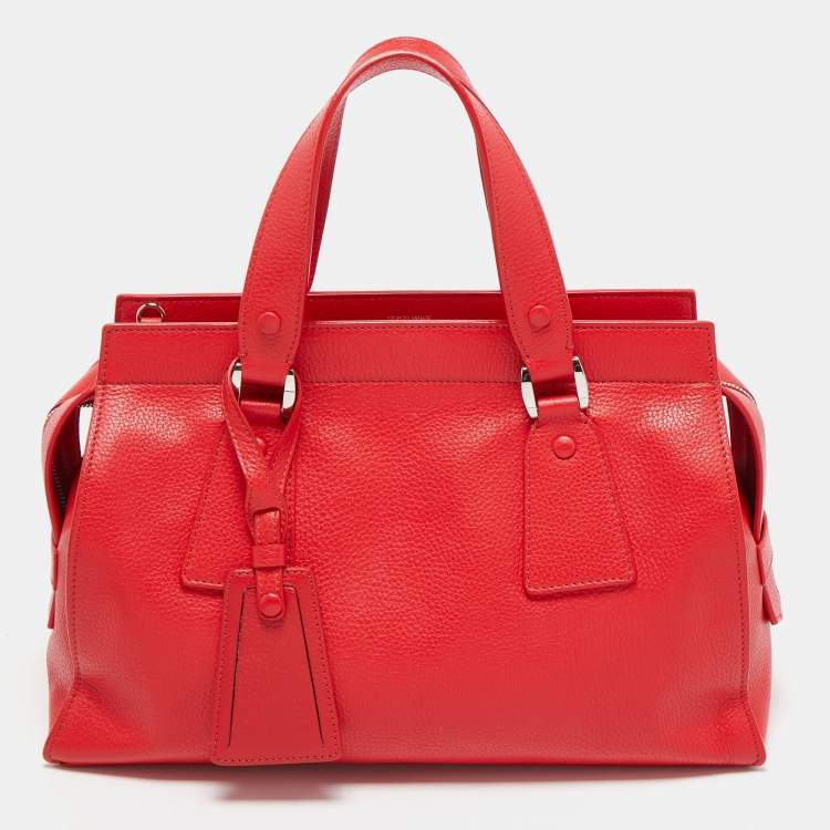 Pre Owned Giorgio Armani Red Leather Zip Satchel