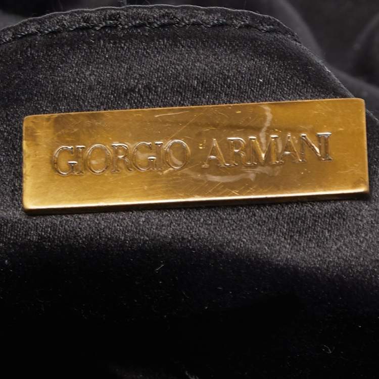 Pre Owned Giorgio Armani Black Satin Floral Embroidered Crystals Bucket Clutch Bag