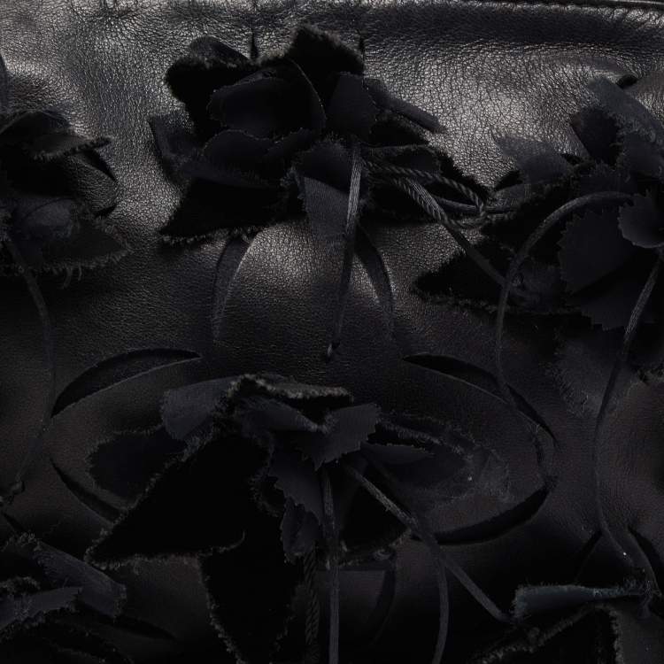 Pre Owned Giorgio Armani Black Leather Floral and Crystal Embellished Bag