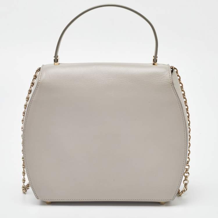 Pre Owned Giorgio Armani Light Grey Leather Flap Top Handle Bag