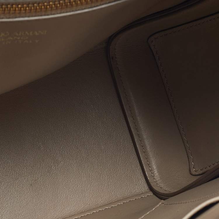 Pre Owned Giorgio Armani Light Grey Leather Flap Top Handle Bag