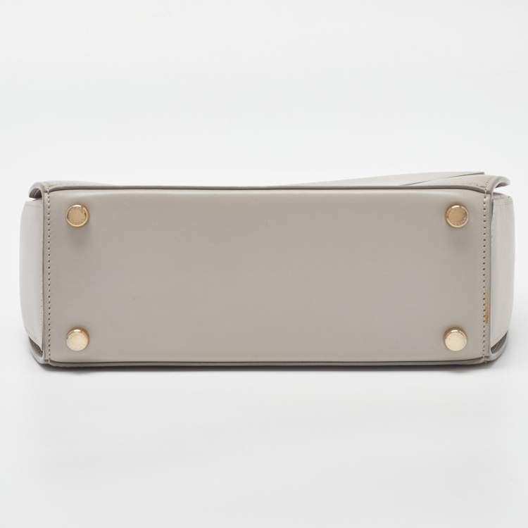Pre Owned Giorgio Armani Light Grey Leather Flap Top Handle Bag