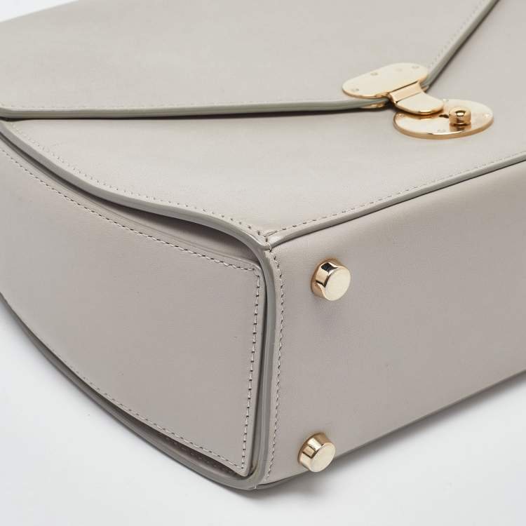 Pre Owned Giorgio Armani Light Grey Leather Flap Top Handle Bag