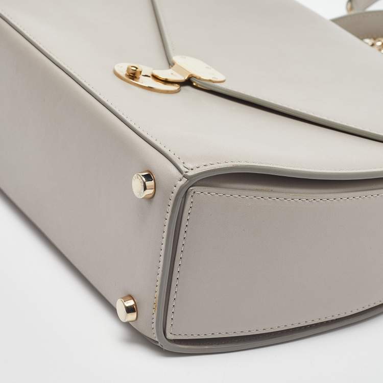 Pre Owned Giorgio Armani Light Grey Leather Flap Top Handle Bag