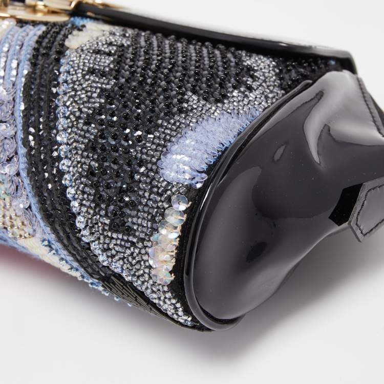 Pre Owned Giorgio Armani Black/Multicolor Patent Leather Beaded Shoulder Bag