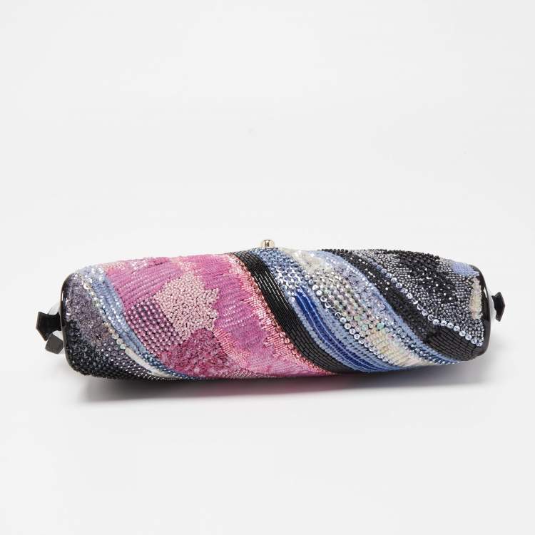 Pre Owned Giorgio Armani Black/Multicolor Patent Leather Beaded Shoulder Bag