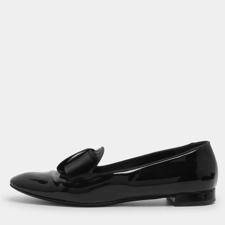 Pre Owned Giorgio Armani Size 39 Black Patent Leather Smoking Slippers