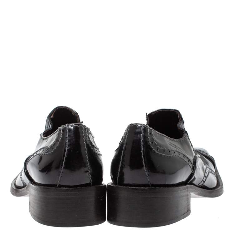 Pre Owned Giorgio Armani Black Patent Leather Stitch Detailed Slip On Loafer Size 38.5