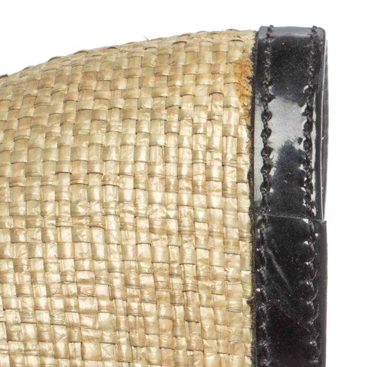 Pre Owned Giorgio Armani Beige/Black Raffia And Patent Butterfly Peep Toe Pumps Size 36