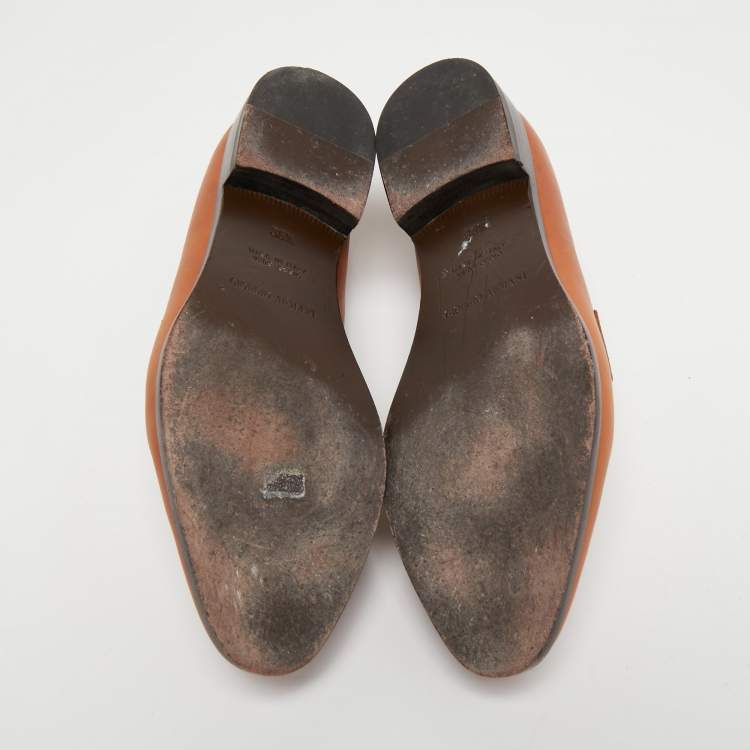 Pre Owned Giorgio Armani Brown Leather Slip On Loafers Size 36.5