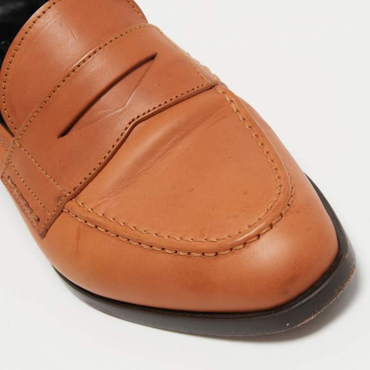 Pre Owned Giorgio Armani Brown Leather Slip On Loafers Size 36.5