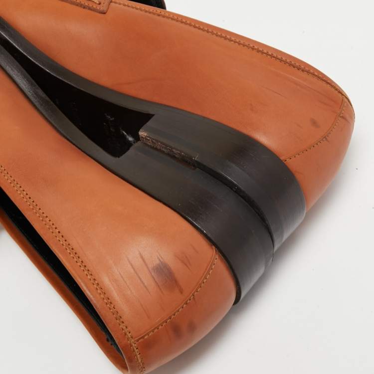 Pre Owned Giorgio Armani Brown Leather Slip On Loafers Size 36.5